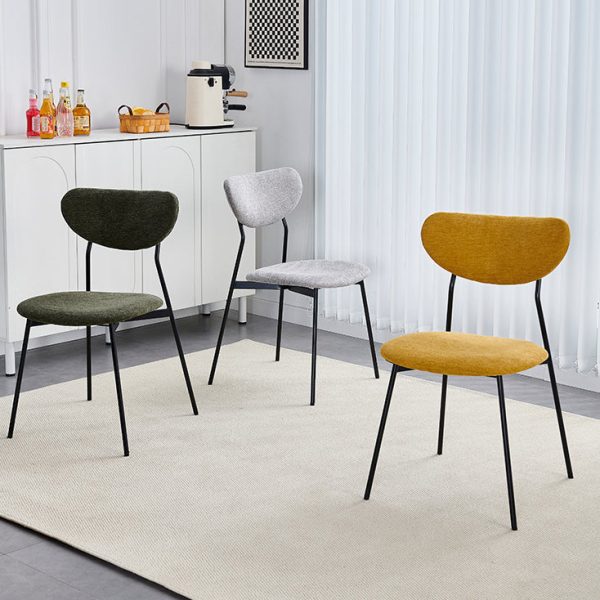 Contemporary Scandinavian Linen Iron Semi-Round Dining Chair With Backrest For Living Room & Dining Room - Image 10