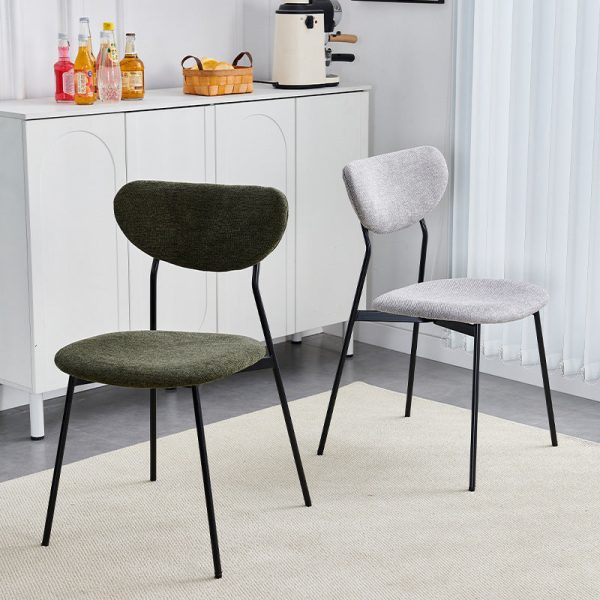 Contemporary Scandinavian Linen Iron Semi-Round Dining Chair With Backrest For Living Room & Dining Room - Image 11