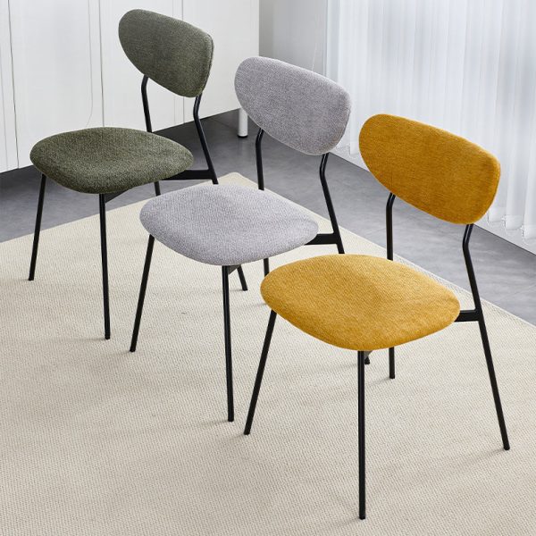 Contemporary Scandinavian Linen Iron Semi-Round Dining Chair With Backrest For Living Room & Dining Room - Image 3