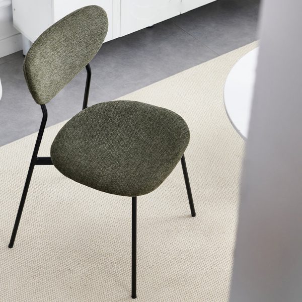 Contemporary Scandinavian Linen Iron Semi-Round Dining Chair With Backrest For Living Room & Dining Room - Image 14
