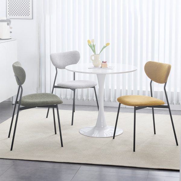 Contemporary Scandinavian Linen Iron Semi-Round Dining Chair With Backrest For Living Room & Dining Room - Image 2