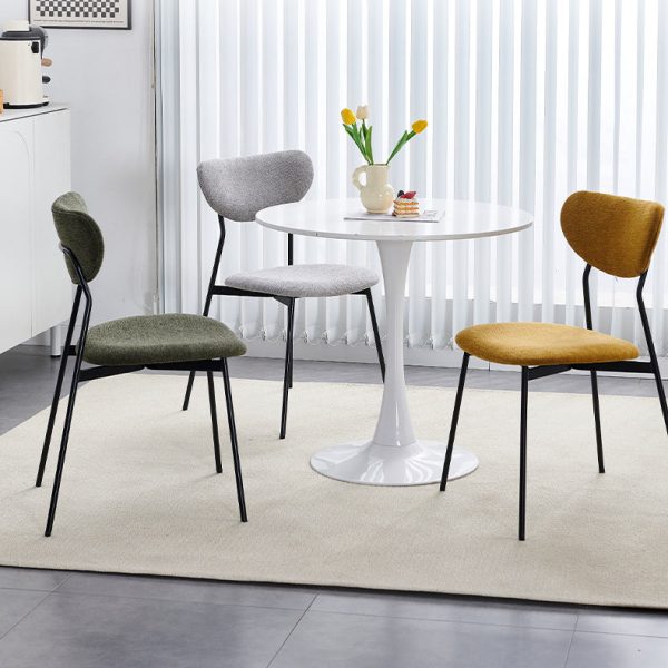 Contemporary Scandinavian Linen Iron Semi-Round Dining Chair With Backrest For Living Room & Dining Room - Image 16