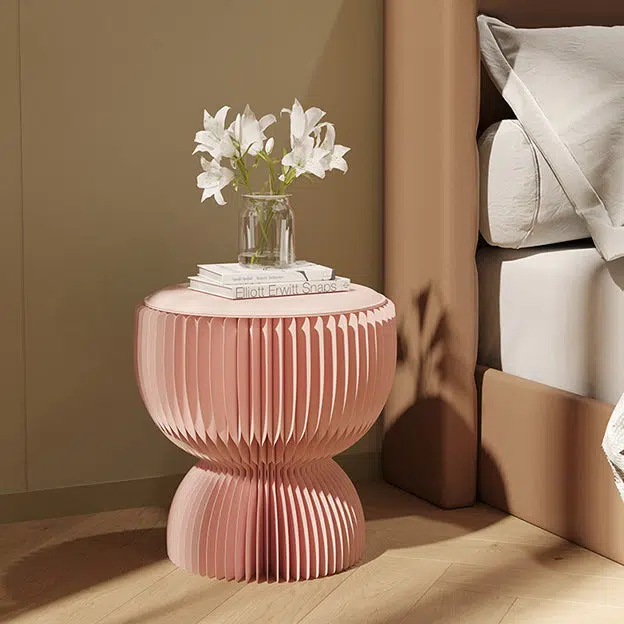 DFM-Chair-BW02106-10.jpg Contemporary Creative Leather Kraft Paper Round Cylinder Foldable Low Stool For Bedroom & Living Room - Image 1