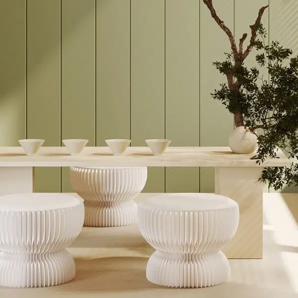 Contemporary Creative Leather Kraft Paper Round Cylinder Foldable Low Stool For Bedroom & Living Room - Image 2