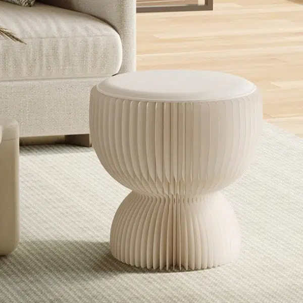 Contemporary Creative Leather Kraft Paper Round Cylinder Foldable Low Stool For Bedroom & Living Room - Image 9