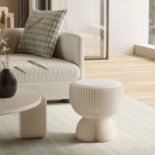 Contemporary Creative Leather Kraft Paper Round Cylinder Foldable Low Stool For Bedroom & Living Room - Image 10