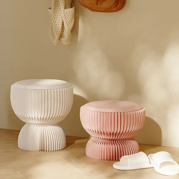 Contemporary Creative Leather Kraft Paper Round Cylinder Foldable Low Stool For Bedroom & Living Room - Image 12