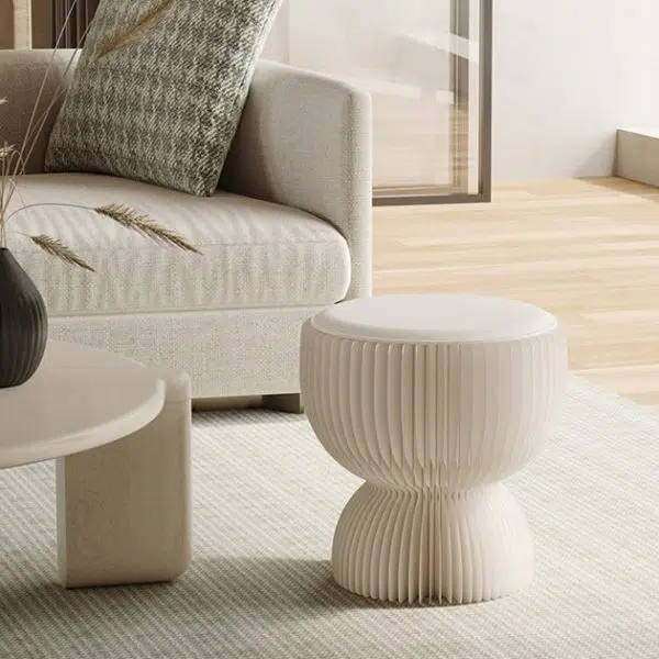 Contemporary Creative Leather Kraft Paper Round Cylinder Foldable Low Stool For Bedroom & Living Room - Image 13