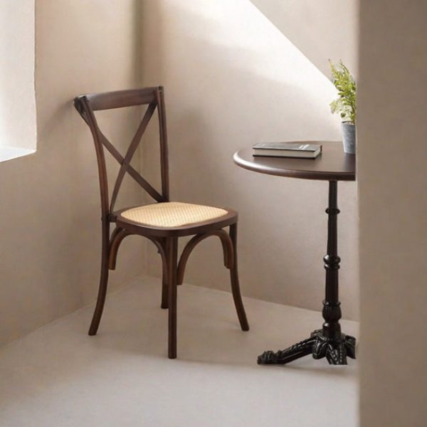 Contemporary Scandinavian Solid Wood Rattan Curved Square Dining Chair With Backrest For Dining Room - Image 2