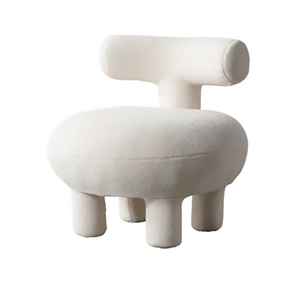 Contemporary Creative Lambswool Solid Wood Curved Round Kids Accent Chair With Backrest For Living Room - Image 17