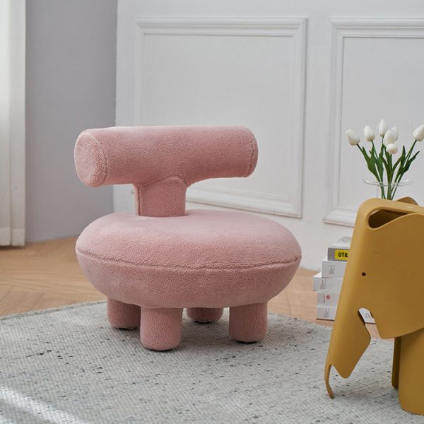 Contemporary Creative Lambswool Solid Wood Curved Round Kids Accent Chair With Backrest For Living Room - Image 3