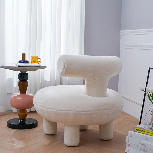 Contemporary Creative Lambswool Solid Wood Curved Round Kids Accent Chair With Backrest For Living Room - Image 10