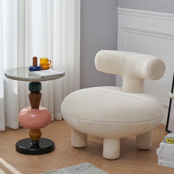 Contemporary Creative Lambswool Solid Wood Curved Round Kids Accent Chair With Backrest For Living Room - Image 2