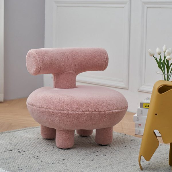 Contemporary Creative Lambswool Solid Wood Curved Round Kids Accent Chair With Backrest For Living Room - Image 11