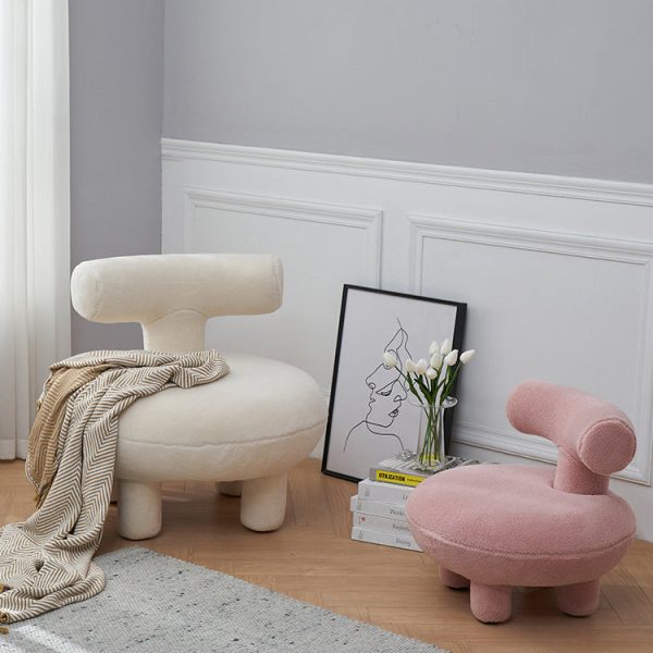 Contemporary Creative Lambswool Solid Wood Curved Round Kids Accent Chair With Backrest For Living Room - Image 12