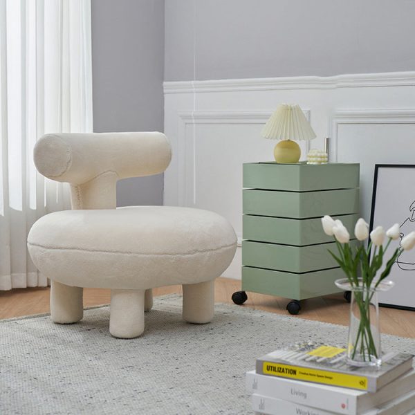 Contemporary Creative Lambswool Solid Wood Curved Round Kids Accent Chair With Backrest For Living Room - Image 14