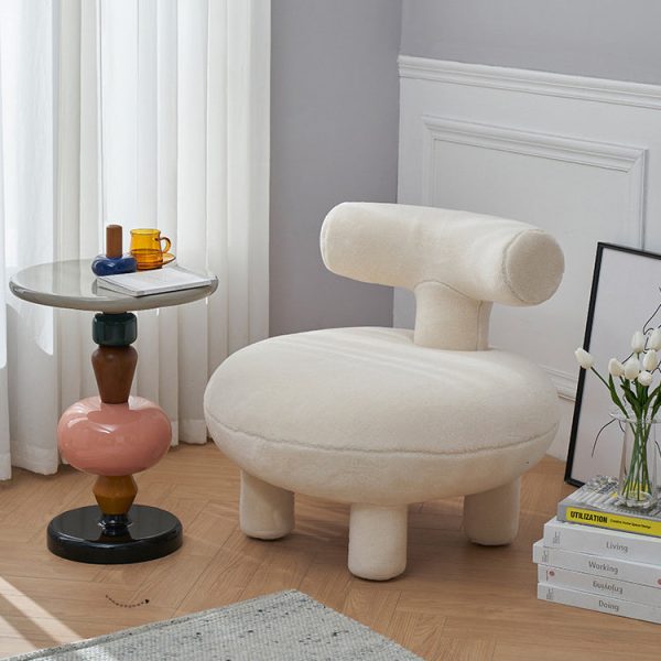 Contemporary Creative Lambswool Solid Wood Curved Round Kids Accent Chair With Backrest For Living Room - Image 15