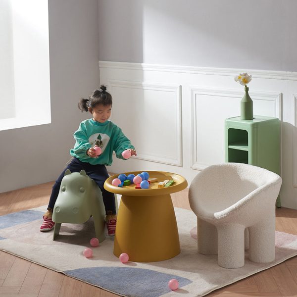 Contemporary Creative Lambswool Solid Wood Curved Round Kids Accent Chair With Backrest For Living Room - Image 16