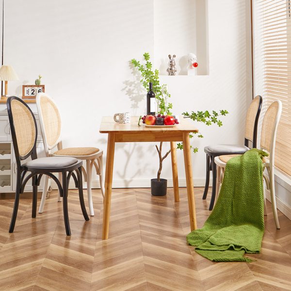 Contemporary Scandinavian Rattan Solid Wood Oval Square Dining Chair With Backrest For Dining Room - Image 7