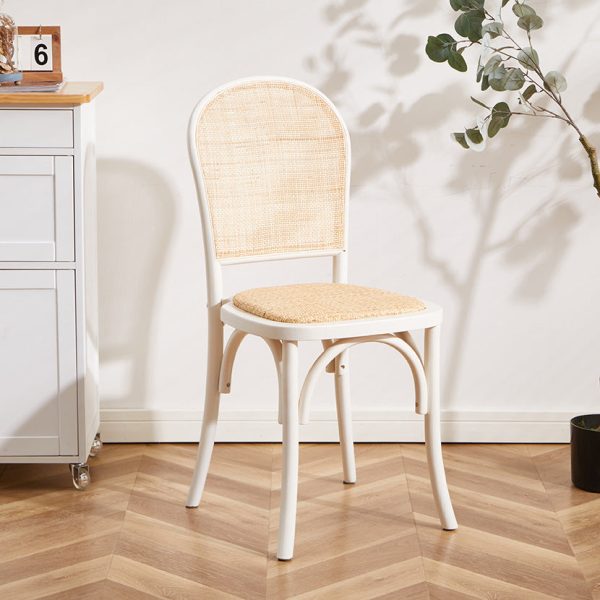 Contemporary Scandinavian Rattan Solid Wood Oval Square Dining Chair With Backrest For Dining Room - Image 9