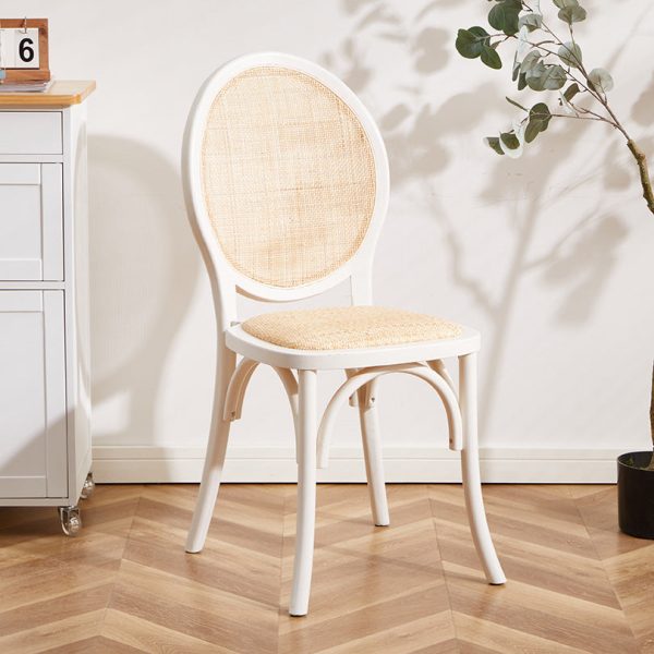 Contemporary Scandinavian Rattan Solid Wood Oval Square Dining Chair With Backrest For Dining Room - Image 10