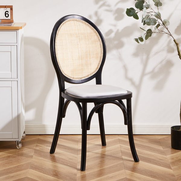 Contemporary Scandinavian Rattan Solid Wood Oval Square Dining Chair With Backrest For Dining Room - Image 11