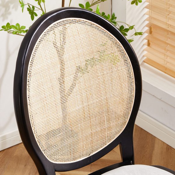 Contemporary Scandinavian Rattan Solid Wood Oval Square Dining Chair With Backrest For Dining Room - Image 5