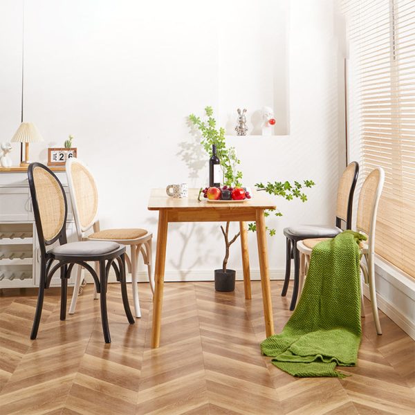 Contemporary Scandinavian Rattan Solid Wood Oval Square Dining Chair With Backrest For Dining Room - Image 6