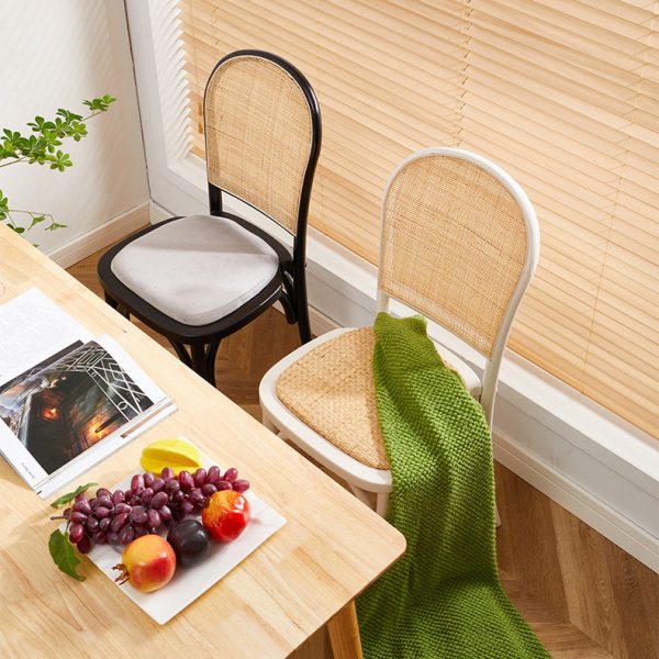 Contemporary Scandinavian Rattan Solid Wood Oval Square Dining Chair With Backrest For Dining Room - Image 3