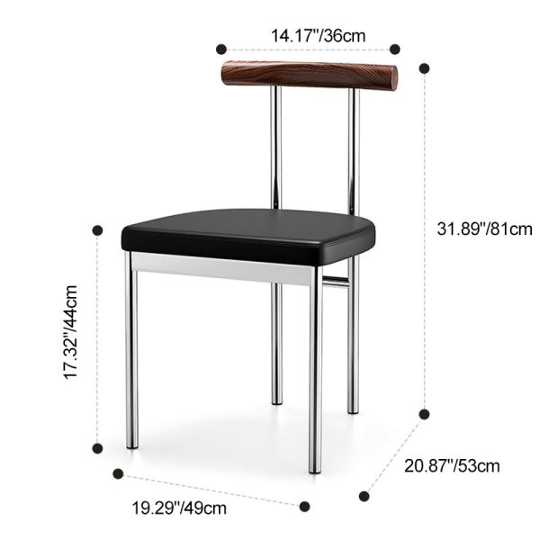 Contemporary Scandinavian Leather Metal Solid Wood Rounded Rectangular Dining Chair With Backrest For Dining Room - Image 4