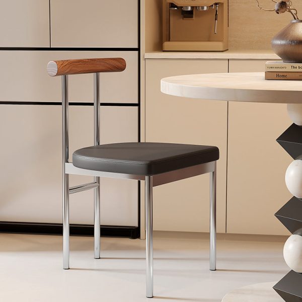 Contemporary Scandinavian Leather Metal Solid Wood Rounded Rectangular Dining Chair With Backrest For Dining Room - Image 11
