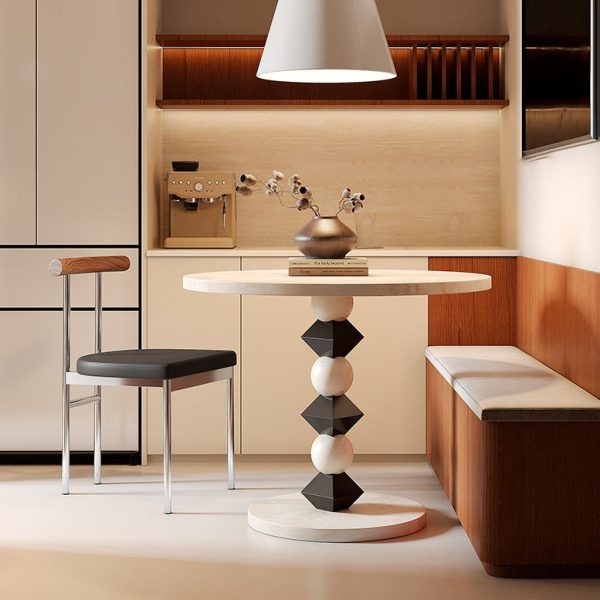 Contemporary Scandinavian Leather Metal Solid Wood Rounded Rectangular Dining Chair With Backrest For Dining Room - Image 12