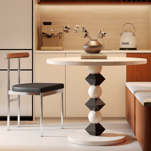 Contemporary Scandinavian Leather Metal Solid Wood Rounded Rectangular Dining Chair With Backrest For Dining Room - Image 2