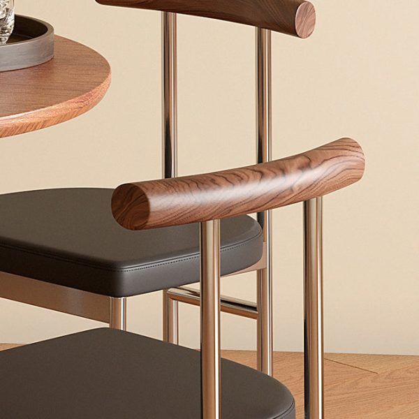 Contemporary Scandinavian Leather Metal Solid Wood Rounded Rectangular Dining Chair With Backrest For Dining Room - Image 8