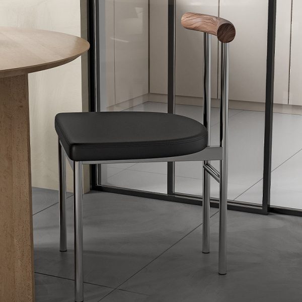 Contemporary Scandinavian Leather Metal Solid Wood Rounded Rectangular Dining Chair With Backrest For Dining Room - Image 13