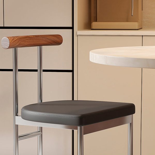 Contemporary Scandinavian Leather Metal Solid Wood Rounded Rectangular Dining Chair With Backrest For Dining Room - Image 14