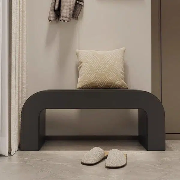 Contemporary Creative PU Leather Wood Rounded Rectangular Footstool Bench For Living Room - Image 10