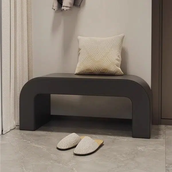 Contemporary Creative PU Leather Wood Rounded Rectangular Footstool Bench For Living Room - Image 11