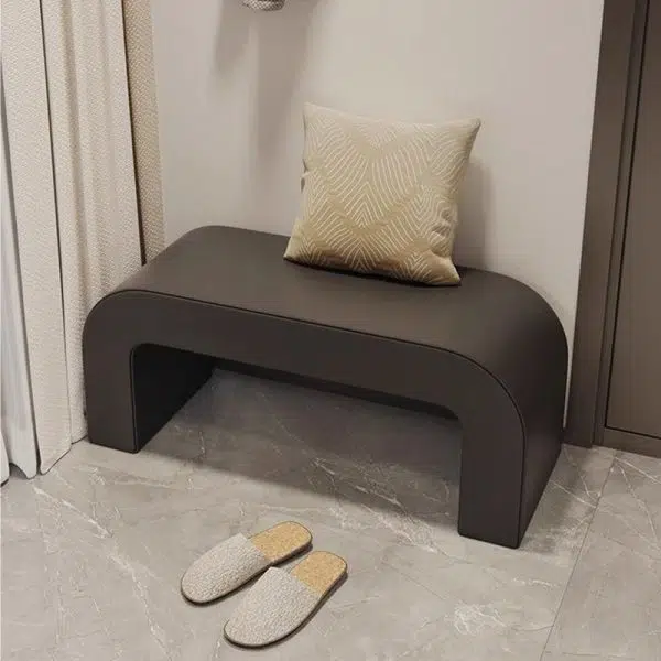 Contemporary Creative PU Leather Wood Rounded Rectangular Footstool Bench For Living Room - Image 12