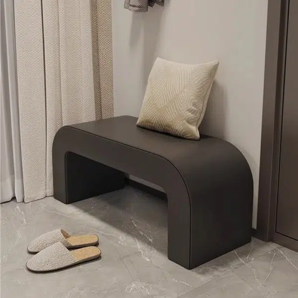 Contemporary Creative PU Leather Wood Rounded Rectangular Footstool Bench For Living Room - Image 13