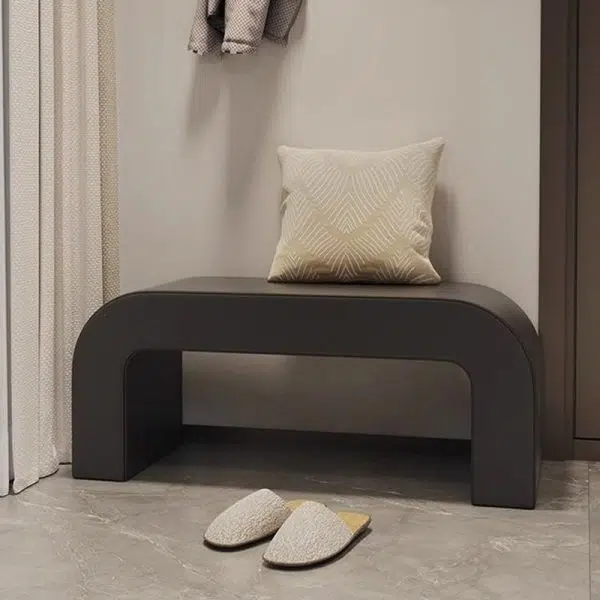 Contemporary Creative PU Leather Wood Rounded Rectangular Footstool Bench For Living Room - Image 14