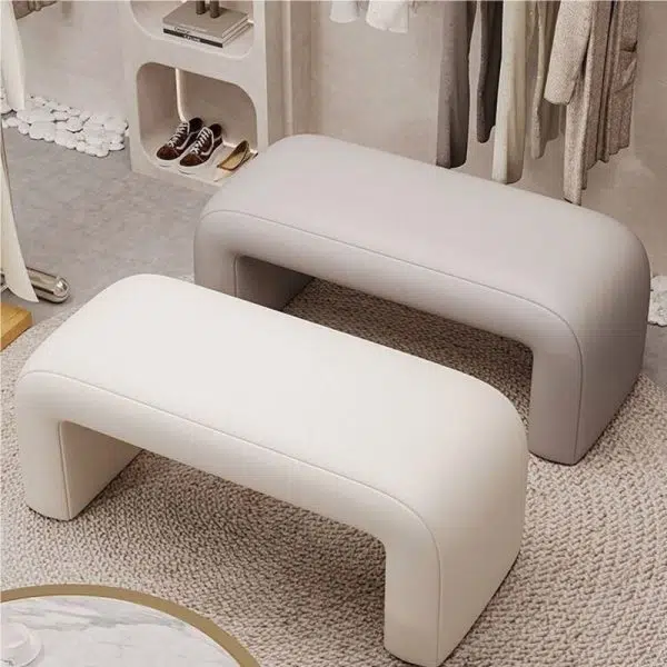 Contemporary Creative PU Leather Wood Rounded Rectangular Footstool Bench For Living Room - Image 2