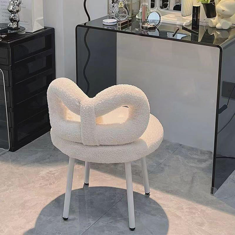 DFM-Chair-FA00229-17.jpg Contemporary Creative Bow Knot Lambswool Iron Vanity Stool Backrest Armless For Bedroom - Image 6