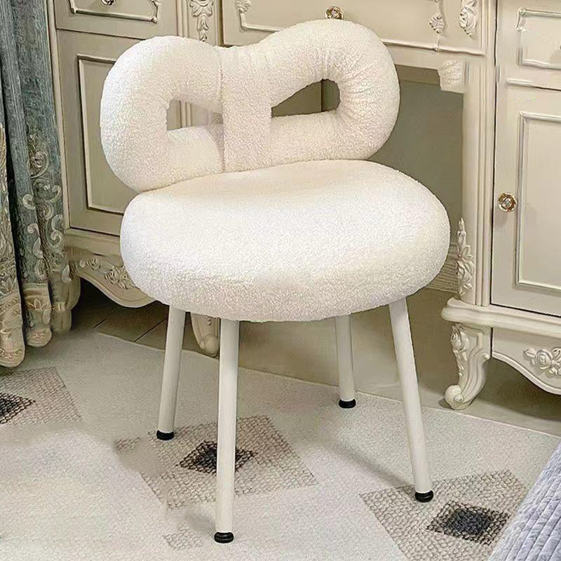 DFM-Chair-FA00229-18.jpg Contemporary Creative Bow Knot Lambswool Iron Vanity Stool Backrest Armless For Bedroom - Image 1