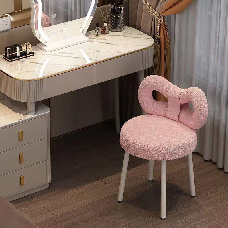 DFM-Chair-FA00229-20.jpg Contemporary Creative Bow Knot Lambswool Iron Vanity Stool Backrest Armless For Bedroom - Image 3