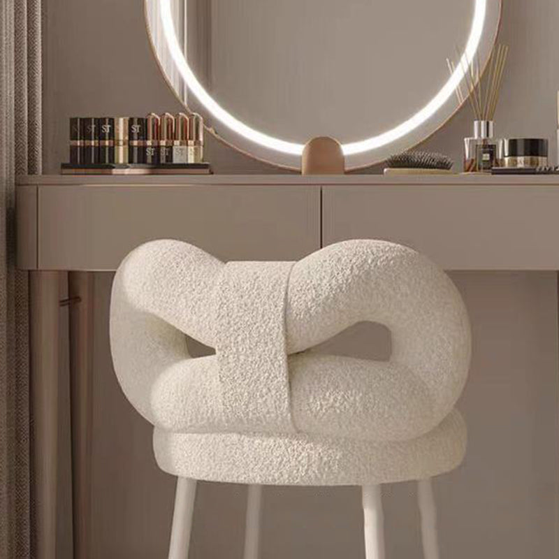DFM-Chair-FA00229-9.jpg Contemporary Creative Bow Knot Lambswool Iron Vanity Stool Backrest Armless For Bedroom - Image 7