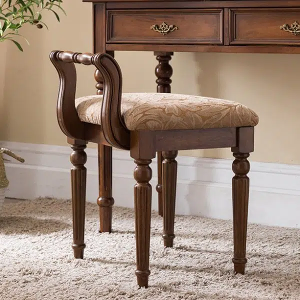 Traditional Vintage Fabric Rubber Wood Chair Backrest Armless For Living Room - Image 13