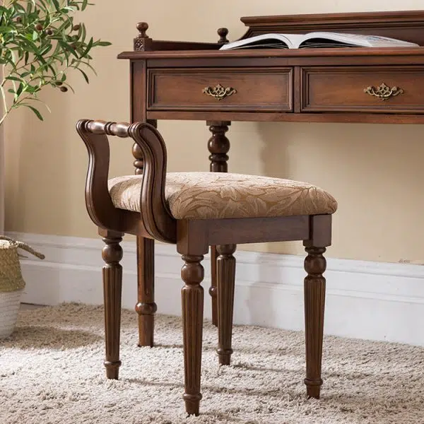 Traditional Vintage Fabric Rubber Wood Chair Backrest Armless For Living Room - Image 3