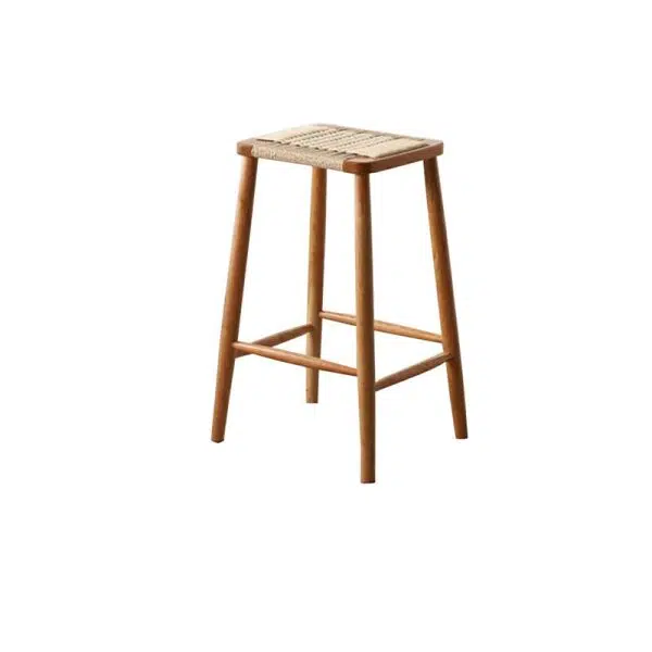 Contemporary Retro Kraft Paper Rope Cherry Wood Dining Chair Backless Armless For Dining Room - Image 22