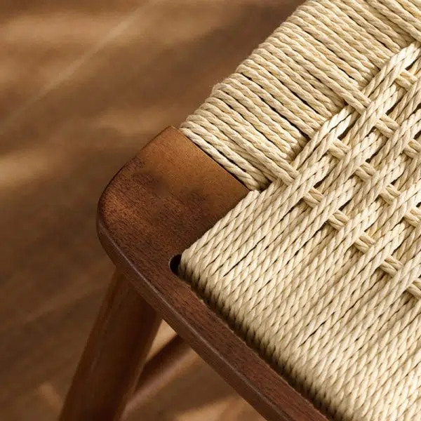 Contemporary Retro Kraft Paper Rope Cherry Wood Dining Chair Backless Armless For Dining Room - Image 7